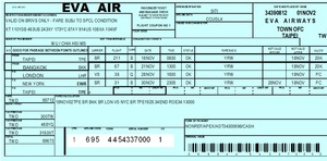 長榮航空公司2001年版電子機票