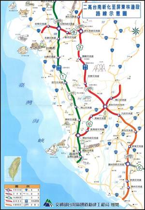 二高臺南新化至屏東林邊段路線示意圖