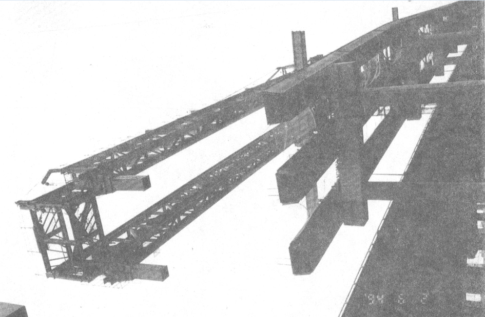 雙桁架吊裝設施之桁架推進、固定1